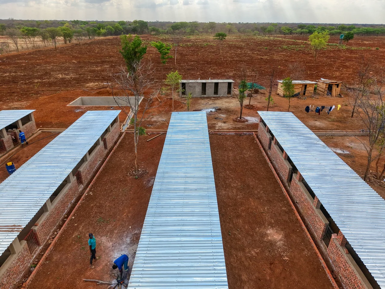Aerial view of the completed pig houses at Ecomatt Farm in Kwekwe