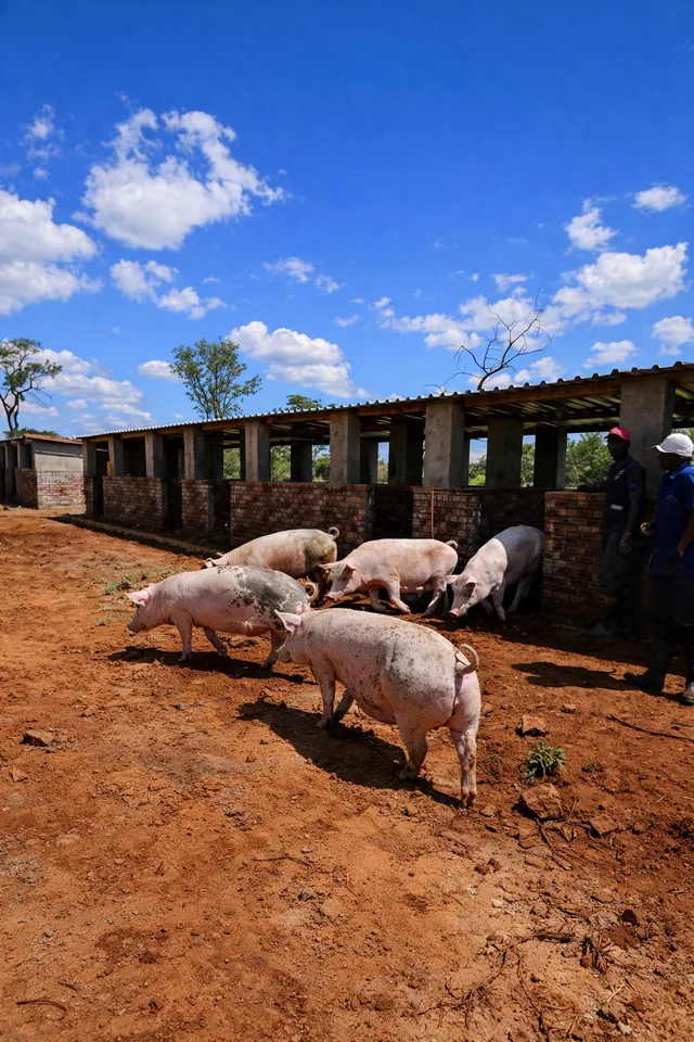 Pigs outside their new housing